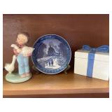 Ceramic Plate, Figurine & Box Brass Display Holder