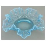 Fenton Hobnail Blue Opalescent Ruffled Bowl