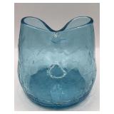MCM Pinched Ivy Blue Crackle Vase