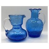MCM Blue Crackle Handblown Glass Petite Pitchers