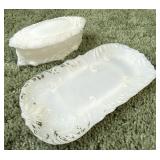 Antique Victorian Milk Glass Vanity Dish & Box
