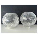 Cut Crystal Rose Round Bowls Pair