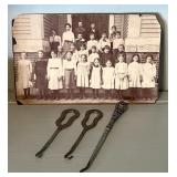 Antique School House Photograph & Shoe Hooks