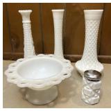 Milk Glass Vases Bowl & Shaker