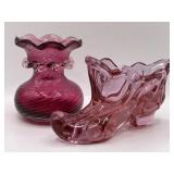 Pilgrim Cranberry Glass Vase & Fenton Glass