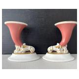 Cornucopia Porcelain Vases Small Pair