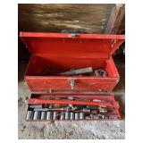 Red Tool Box w/ Socket Set & Hand Tools +