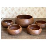 Mid Century Turned Teak Wood Bowl Set