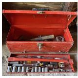 Red Tool Box w/ Socket Set & Hand Tools