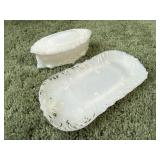 Antique Victorian Milk Glass Vanity Dish & Box