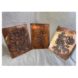 Copper Repousse Floral Wall Plaque Vintage Trio
