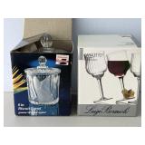 Crystal Biscuit Barrel & Canaletto Wine Glasses