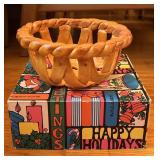 Lacquered Bread Dough Basket w/ Retro Holiday Box
