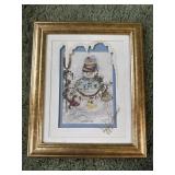 Signed Peggy Abrams Christmas Caps Snowman Art