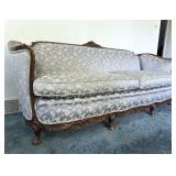 Carved Settee Sofa Blue Paisley Print Vintage