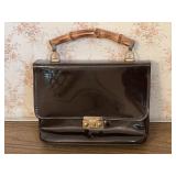 Vintage Mod Patent Leather Handbag w/ Bamboo