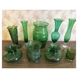Green Glass Vases Assortment