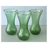 Green Swirl Ruffle Top Vase Trio