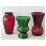 Ruby Red & Forest Green Vases Anchor Hocking Napco