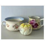 Antique Chamber Pot, Nippon Pitcher & Rose Bowl