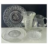 Vintage Glass Pitcher Vase & Plates
