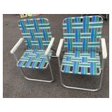 2 Sunbeam Folding Webbed Lawn Chairs 35in