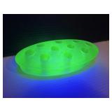 Uranium Glass Flower Frog Vaseline Green