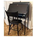Vintage Black Oak Secretary Desk w/ Chair