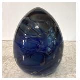 Art Glass Bubble Egg Dark Blue Tones