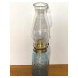 Ball Jar Kerosene Oil Lamp Blue Mason Light
