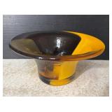 Art Glass Swirl Bowl Yellow Brown Tones