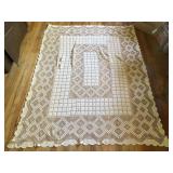 Linen & Filet Lace Mixed Media Vintage Tablecloth