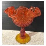 Fenton Amberina Glass Hobnail Ruffled Pedestal