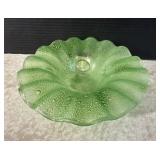 Art Glass Bubble Bowl Green Ruffled Dish