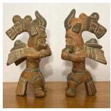 Mexican Red Clay Aztec Winged Warriors Statues