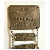 Brass US Post Office Sign & Barber Chair Emblems