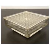 Square Glass Flower Frog Vase MCM Lucite Grid