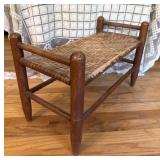 Woven Seat Primitive Wood Bench Stool