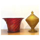 Anchor Hocking Compote & Art Glass Trumpet Vase