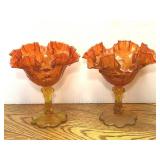 Fenton Amberina Cabbage Rose Compote Candy Dishes