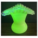 Fenton Uranium Custard Glass Ruffle Vase