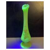 Fenton Custard Uranium Glass Handpainted Vase