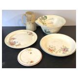 Antique Vintage Batter Bowl Pitcher & Plates