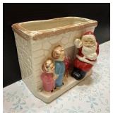 Vintage Santa Fireplace Napkin Holder Or Planter