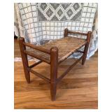 Woven Seat Primitive Wood Bench Stool