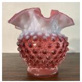 Fenton Glass Cranberry Hobnail Ruffle Vase