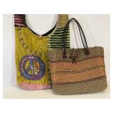 Boho Patchwork Sling Bag & Woven Straw Tote
