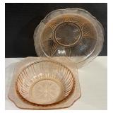 Pink Depression Glass Serving Bowl Pair