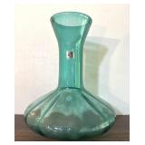 Blenko Blown Teal Glass Flask Vase w/ Label