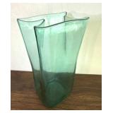 Blenko Blown Teal Glass Paper Bag Vase